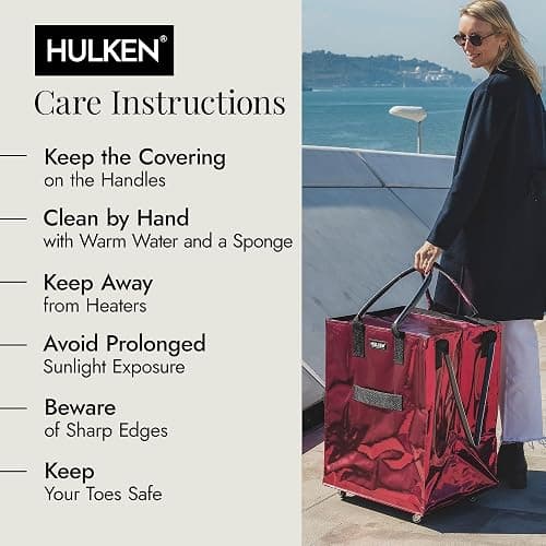 HULKEN - (Large, Cosmic Red Reusable Grocery Bag On Wheels, Shopping Trolley, Rolling Tote, Zipper Closure, Lightweight, Carries Up to 66 lb, Folds Flat, Unbreakable Handles thumbnail 6