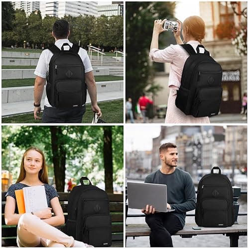 Black Backpack for Men and Women, Backpack for School Teens Boys and Girls, Lightweight Casual High School Bookbag, Daily-use Travel Laptop Backpack with USB Charging Port Fits 15.6 Inch Notebook thumbnail 6