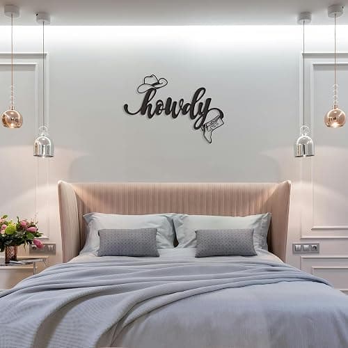 Rajukit Metal Howdy Sign Wall Art Cowboy Hat Boot Decor Home Office | Western style cowboy hat and boot metal wall art. Ideal for home, office. thumbnail 3