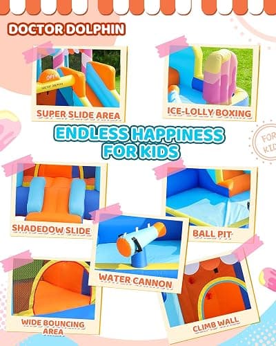 Doctor Dolphin Inflatable Bounce House with Slide and Blower for Kids, Double Slide Jumping Inflatable Bouncer Blow Up Bouncy Castle with Ball Pit for Indoors and Outdoors thumbnail 8