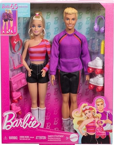 Barbie Fashionistas Set with 2 Fashion Dolls & 6 Accessories, Ken Roller-Skating Fashion Dolls, 65th Anniversary Collectible thumbnail 6