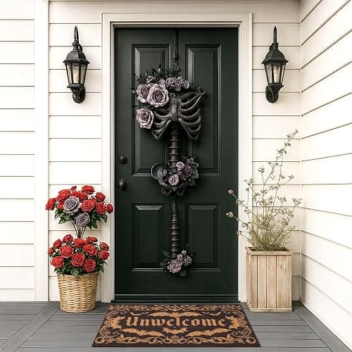 Fttoyoly Gothic Bat Door Mat for Front Door, Doormat Outside Entrance with Unwelcome Design, Gothic Decor for Porch and Entryway, Indoor Outdoor Use, 17'' x 29.5''- Black thumbnail 6