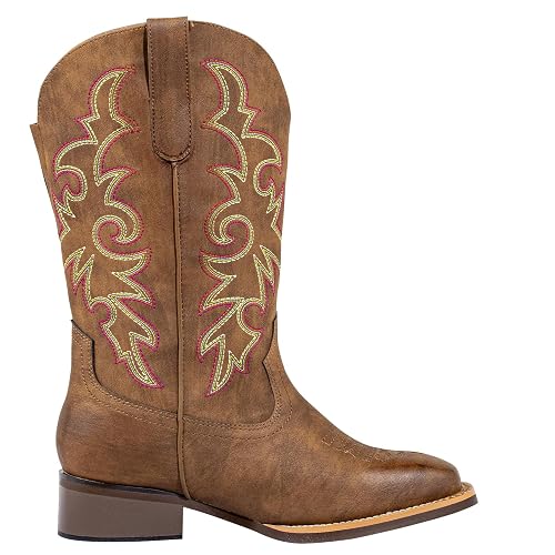 SheSole Women's Extra Wide Calf Cowboy Boots Square Toe – Pull-On Western Boots for Thick Calves, Stretch Comfort & Removable Insole, Classic Western Pattern thumbnail 5