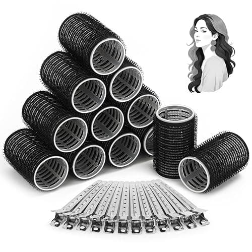 Hair Curlers Rollers, 12Pcs Hair Rollers Hair Curlers Self Grip Holding Rollers with 12 Pcs Hair Clips for Long Medium Short Thick Fine Thin Hair Bangs Volume - Image 1