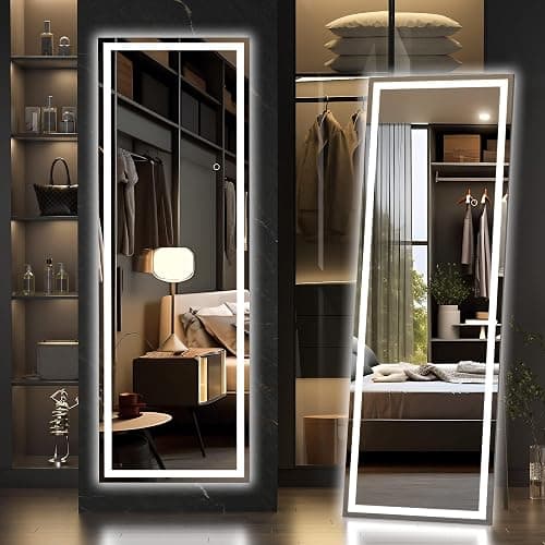 Hasipu Full Length Mirror with Lights, 56" x 15.8" LED Floor Mirror, Full Body Dressing Standing, Hanging Mounted Mirror for Living Room Bedroom Cloakroom, Square Black thumbnail 7