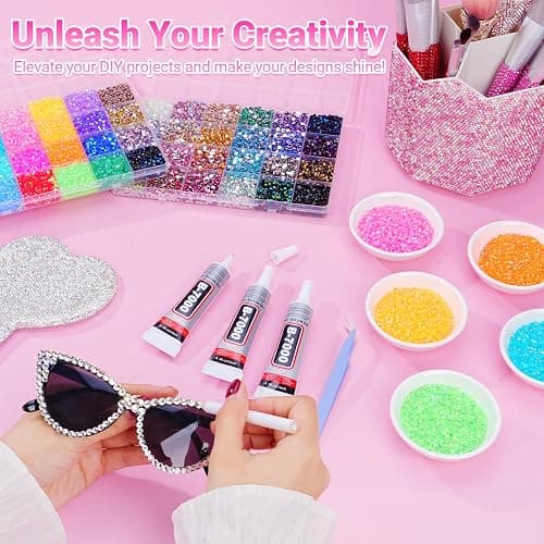 Atifober 69000Pcs 48 Colors Bedazzler Kit with Rhinestones and Tools, 3mm Bling Bedazzle Gems for Crafting Flat Back Crystal Resin Jelly Rhinestones with 3pcs B7000 Glue for Book Clothes Shoes Decor thumbnail 4