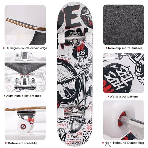 Professional Double Kick Skateboard, 31 inch Maple Deck, ABEC-9 Bearings, 95A PU Wheels, Custom Graphic Design thumbnail 6