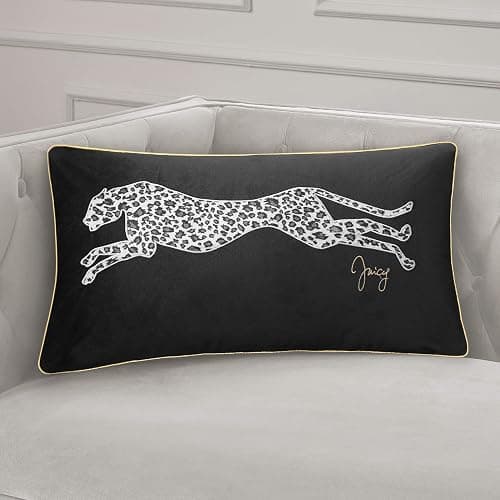 Juicy Couture Reversible Velvet Cheetah Pillow, 14" x 24" Decorative Pillow, Black - Image 1