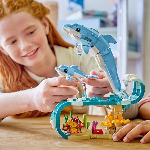 LEGO Creator 3in1 Sea Animals: Beautiful Dolphins Toy - Sea Animal Figure Transforms into a Seahorse or Crab - DIY Room Decor Idea - Creative Gift for 9+ Year Old Girls & Boys - 31385 thumbnail 2