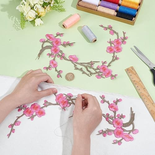 letsinstyle 2 PCS Pink Vintage Plum Blossom Iron on Patch, Embroidery Flower Vines Sew on Patches, Embroidered Floral Appliques for Wedding Dress Decoration Repair DIY Craft thumbnail 4