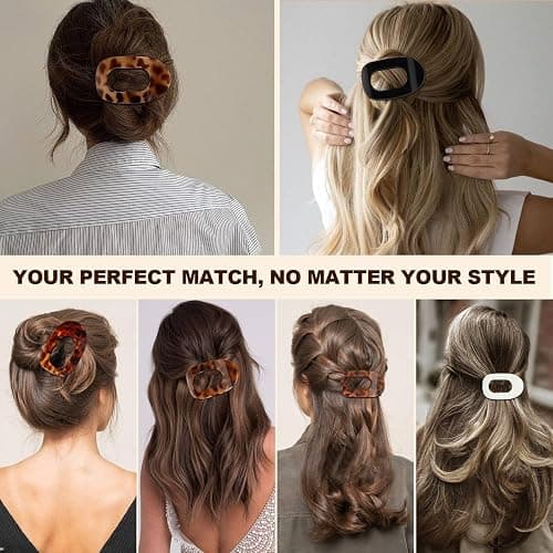 4 Pcs Set Flat Hair Clips for Women - Round Flat Claw Clips Strong Hold Lay Down Claw Clamps Hair Barrettes Alligator Clip- Simple Elegant Duckbill Hair Clip for Thick Thin Hair-B thumbnail 5