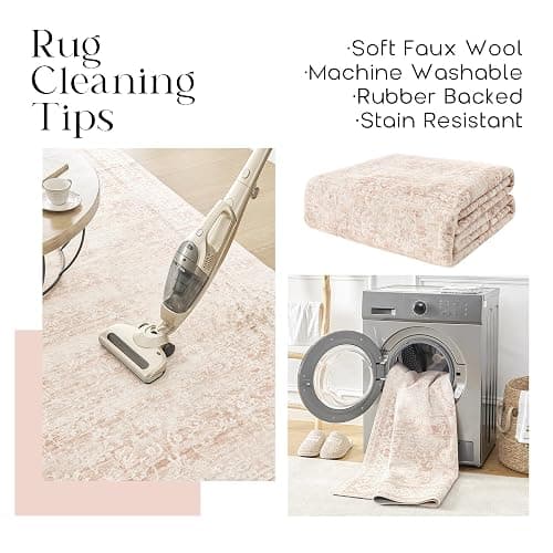 BILEEHOME Nursery Rug for Baby Girl Neutral Blush Pink Boho Floral Washable Soft Faux Wool Area Rugs for Living Room Bedroom,5x8 thumbnail 4