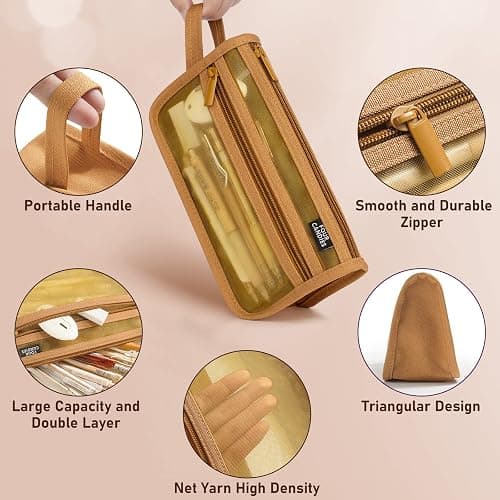 Four Candies Grid Mesh Pencil Case with Handle and Zipper, Clear Double-layer Pencil Pouch Marker Pouch, Travel Makeup Bag, Cute Transparent Stationary Organizer Pen Bag for Adult Office College | Smooth Zipper, Transparent Pencil Pouch, Cute Stationary, Makeup Bag, Travel Friendly, for Adult Office College thumbnail 4