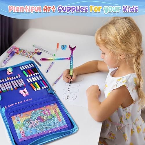 JAMIEWIN Markers Set with Glitter Mermaid Pencil Case, 59 Pcs Art and Craft Supplies Kit for Kids, Mermaid Gifts for Girls 4-9 Year Old for Christmas Birthday thumbnail 2