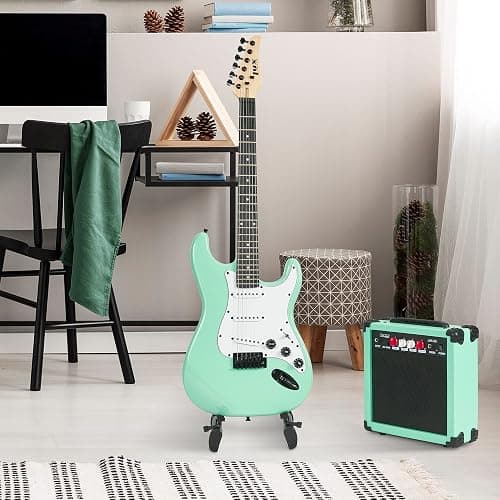 LyxPro 39 inch Electric Guitar Kit Bundle with 20w Amplifier, All Accessories, Digital Clip On Tuner, Six Strings, Two Picks, Tremolo Bar, Shoulder Strap, Case Bag Starter kit Full Size - Green thumbnail 7