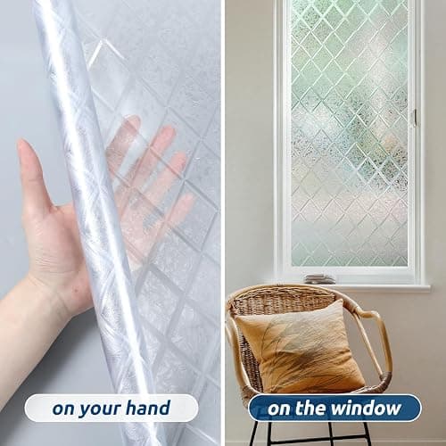 rabbitgoo Window Privacy Film, Decorative Privacy Window Film Sun Blocking, Frosted Glass Cling for Home Door, Non-Adhesive Static Cling Sticker Covering Heat Blocker, Clear, 17.5" x 78.7" thumbnail 3