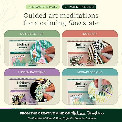 Lifelines FlowArt Activity Pads, 4-Pack - Guided Art Meditations with 4 Sets of Markers & 80 Scenes - Color by Number/Letter, Dot Art, More Coloring Books for Tweens, Adults & Seniors - Patent-Pending thumbnail 2