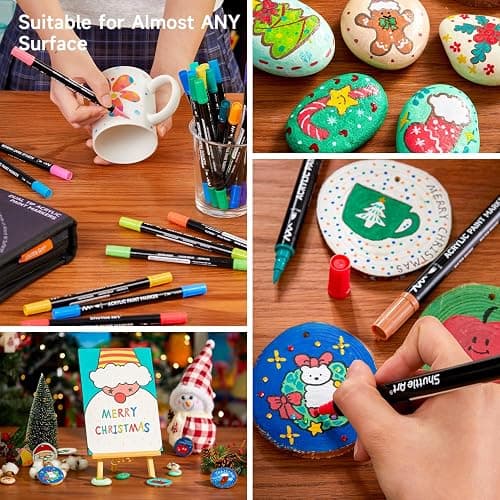 Shuttle Art 80 Colors Dual Tip Acrylic Paint Markers, Brush Tip and Fine Tip Acrylic Paint Pens for Rock Painting, Ceramic, Wood, Canvas, Plastic, Glass, Stone, Calligraphy, Card Making, DIY Crafts thumbnail 7