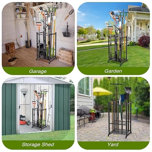 Garden Tool Organizer, Yard Tool Tower Rack for Garage Organization and Storage, Up to 35 Long-Handled Tools/Rakes/Brooms, Heavy Duty Steel Garden Tool Stand for Shed, Outdoor, Black thumbnail 5