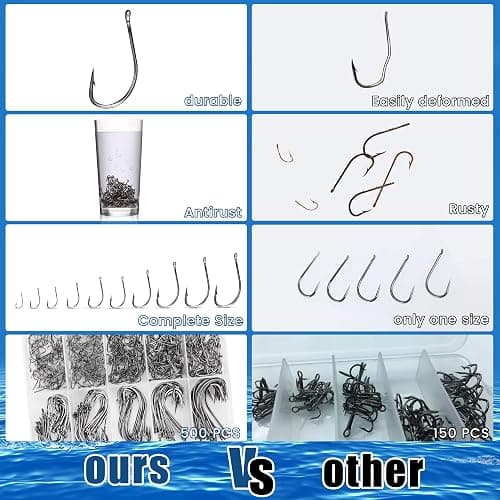 Carbon Steel Fishing Hooks 500Pcs/90Pcs, Circle Hooks Assortment for Saltwater Freshwater Ice Fishing, Salt Water Fish Hooks for Catfish Trout Bass Octopus Multi Size thumbnail 3