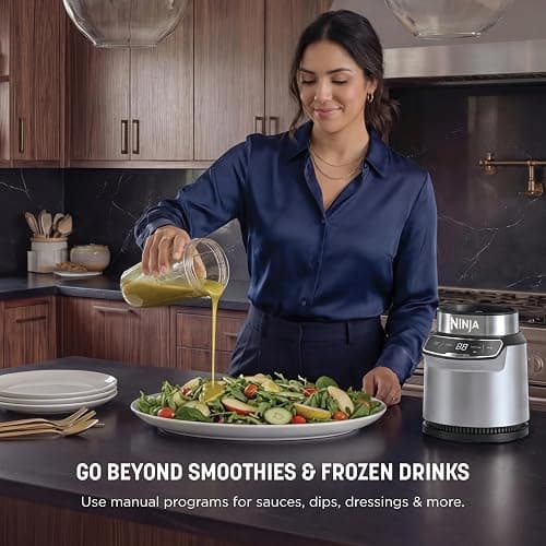 Ninja Nutri-Blender Pro with Auto-iQ | For Smoothies, Shakes, Frozen Drinks, Salsa, Dips | (2) 24-oz. To-Go Cups & Spout Lids | 1100-Peak-Watt | Silver | BN401 thumbnail 10