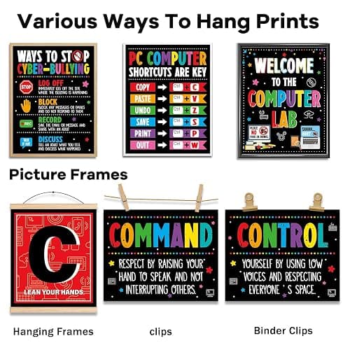 19pcs Computer Lab Poster Computer Science Posters Classroom Rules Decorations Inspirational Technology Digital Keyboard Shortcuts Education Chart PC Decor Wall Art Back to School Teacher Supplies thumbnail 4