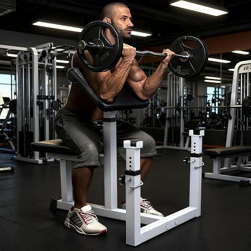 BBBuy Adjustable Arm Preacher Curl Bench Bicep Strengh Bench Seated Strenghthen Training Isolated Barbell Dumbell Biceps Station for Home Gym thumbnail 2