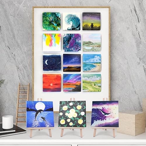 ESRICH Mini Canvases for Painting,4x4In Canvas in Bulk 24Pack, 2/5In Profile Small Square Canvas, Blank Canvases are Great for School Projects and Kids Birthday Parties, Home Decor Project. thumbnail 7