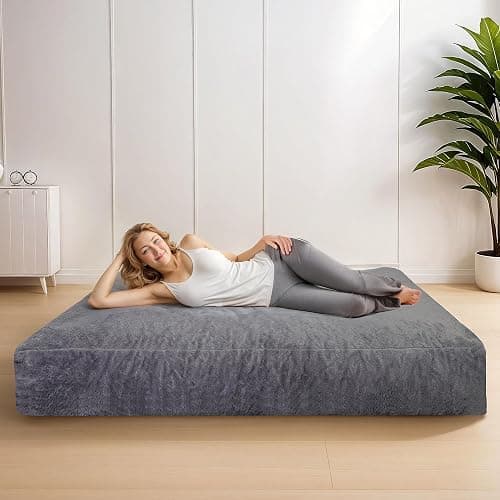 LFCREATOR Giant Bean Bag Chair for Adults, Faux Fur Bean Bag Chair Bed with Mattress Bed Use, Convertible Bean Bag Sofa Bed with Filler Included for Living Room,Bedroom, Dark Gray.Large-Sized thumbnail 6