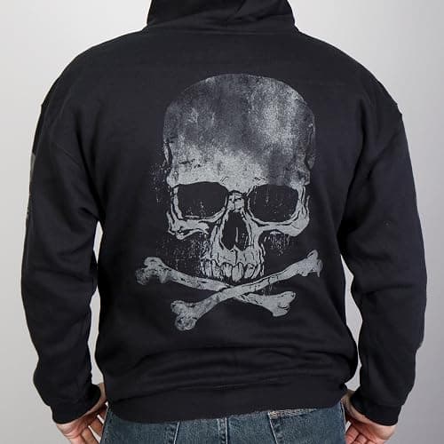 Hot Leathers Men's Skull and Crossbones Zip-Up Hooded Sweatshirt thumbnail 2
