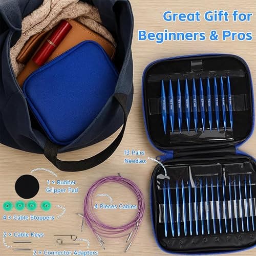 Interchangeable Circular Knitting Needles Set, 13 Pairs (26pcs) Aluminum Knitting Needles Kit, Sizes 3.0mm-10.0mm, Knitting Needle Case & Accessories, for Knitting Projects, Beginners & Advanced thumbnail 2