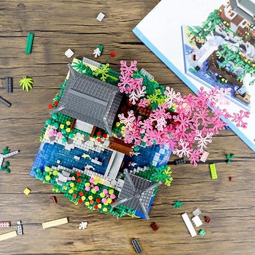 NEWABWN Cherry Blossom Tree Building Set with Lighting, Architecture of Peach Blossom Micro Building Blocks, Japanese Architecture Zen Garden Kit for 14+ Kids Adults (3320 Pieces) thumbnail 7