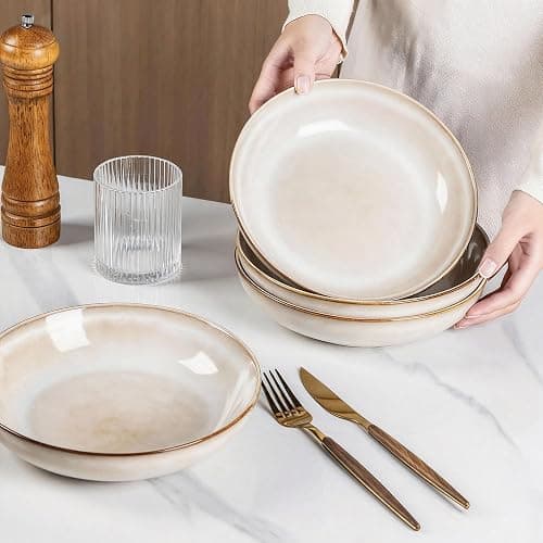 AmorArc 8.5'' Large Pasta Bowls, 36oz Ceramic Salad Serving Bowls Set of 6 for Kitchen, Wide Stoneware Bowls for Pasta,Salad,Fruit,Bread, Microwave Safe, Cappuccino thumbnail 6