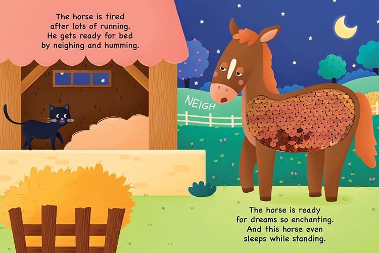 It's Pasture Bedtime - Children's Touch and Feel Storybook with 2-Way Sequins - Sensory Board Book thumbnail 6
