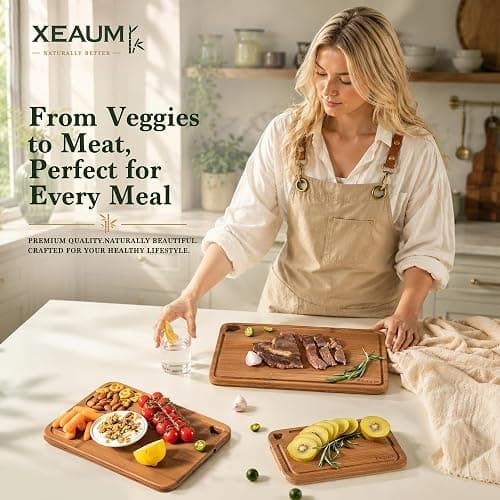 Bamboo Cutting Board 3-Piece Wooden Bread Boards for kitchen | Deep-Carbonized Bamboo Set with Deep-Carbonized Finish & Non-Slip Edges, Size for Meat/Veggie,Cutting Board with Hanging Hole thumbnail 9