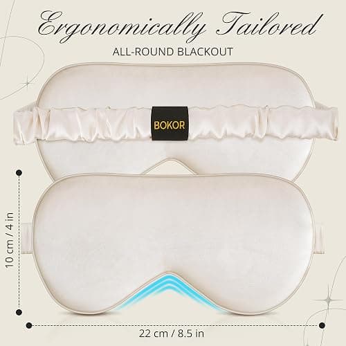 BOKOR Nature Silk Sleep Eye Mask, Sleeping Mask, Dark Circles and Puffiness, Improve Sleep, Light Blocking Eye Cover - Champagne thumbnail 5