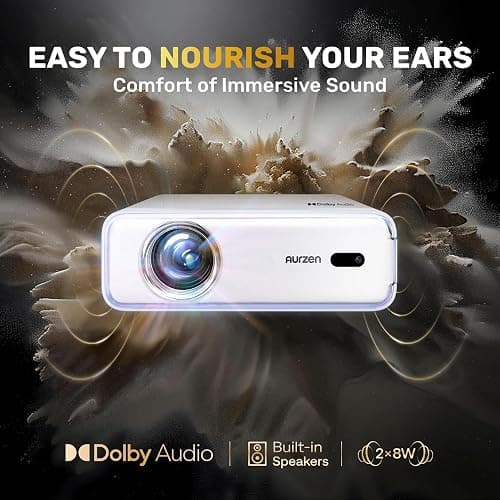 Aurzen EAZZE D1 Smart Projector with WiFi and Bluetooth, Netflix-Officially-Licensed, Auto Focus & Keystone, DoIby Audio, Zoom, Native 1080P Movie, Portable Outdoor Mini Projector, White thumbnail 5