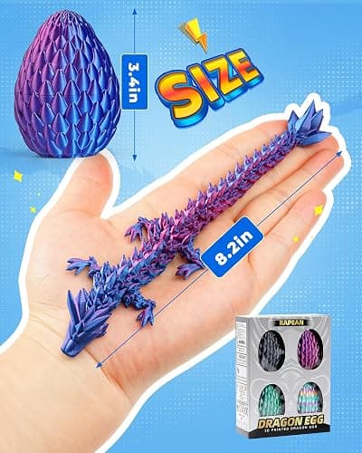 Rapean 8" 3D Printed Dragon Eggs, Easter Basket Stuffers for Kids and Teens, Articulated Dragon Toys for Children, Unique Easter Gifts for Boys & Girls (4Pack) thumbnail 2