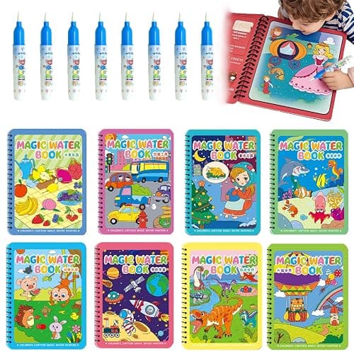NYXTOB 8pcs Magic Water Book, Magic Water Painting Book, Paint with Water Books for Toddlers 1-3, 8 Painting Themes - Image 1