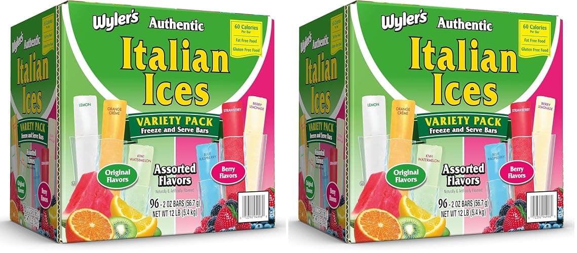Wyler's Authentic Italian Ice Fat Free Freezer Bars Original Flavors 2oz bars, 96 count (Pack of 2) - Image 1