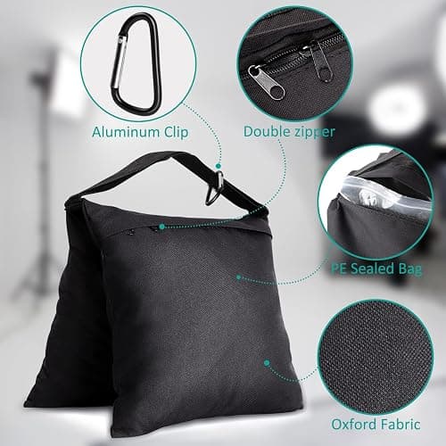 Aimosen 4 Packs Sandbags Weight Bags for Light Stand Photography Video Equipment, Heavy Duty Saddlebag for Backdrop Stand, Photo Tripod, Canopy, Pop up Tent, Umbrella Base, Fishing Chair, Picnic Table thumbnail 3
