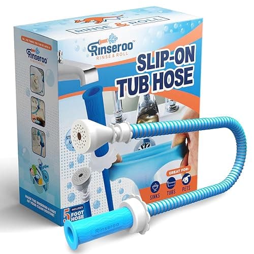 Rinseroo: Slip-On Tub Hose – As Seen on Shark Tank – 5ft Flex Bathtub Faucet Sprayer – Easy Rinse for Pets, Hair & Cleaning – No Installation Needed – Fits Faucets Up to 3” Wide – Mess-Free & Portable thumbnail 8