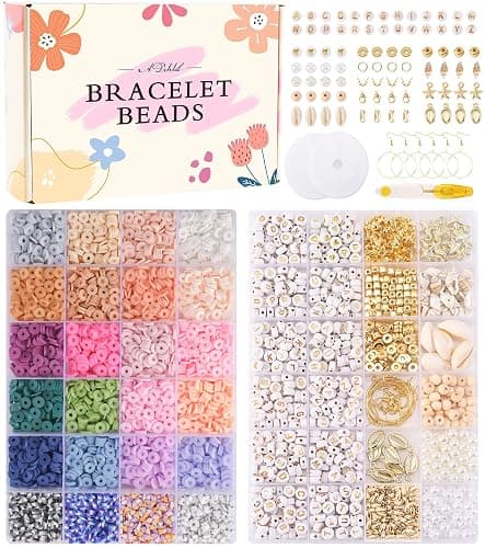 ADIIL 7200 Pcs Clay Beads Friendship Bracelet Making Kit, 24 Colors 6mm Polymer Heishi Beads, Pastel - Image 1