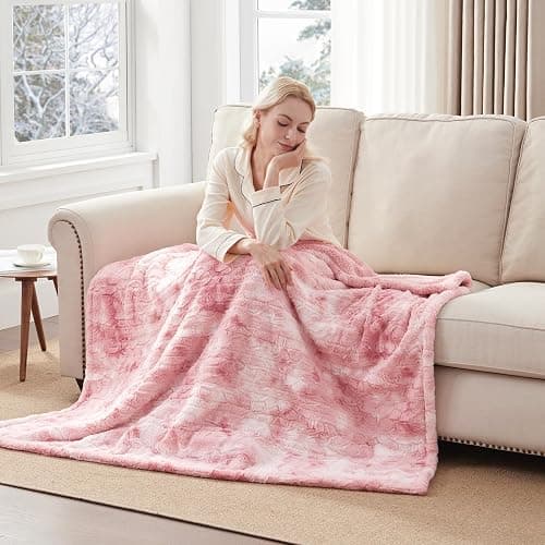 Westinghouse Electric Throw Blanket, Faux Fur Heated Blanket with 6 Heating Levels & 2-10 Hours Auto Off, Soft Cozy Sherpa Heated Blanket Washable Blanket (50" x 60" Throw Size, Pink) thumbnail 2
