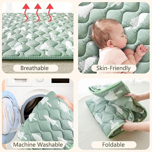 Beavtaens Baby Play Mats for Floor, 71”x59” Upgraded Thickness & Larger Super Soft Playmat for Babies and Toddlers, Foldable Washable, Upgrade Anti-Slip Crawling Mat for Playpen(Trees) thumbnail 4
