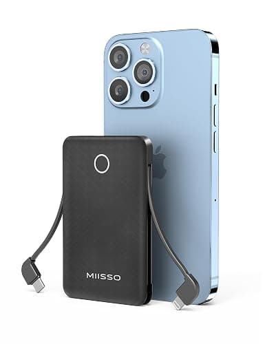 6000mah Ultra Slim Built in Cables Power Bank, Card Size Built in USB C Cords Battery Pack Portable Charger for Phones, 3 Output External Battery Pack Compatible with iPhone, Samsung, Deep Black - Image 1