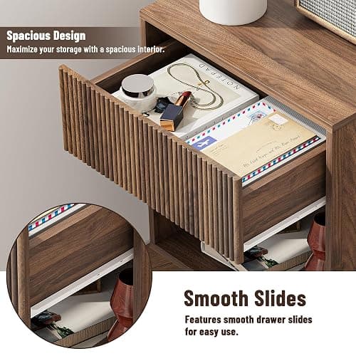 Nightstand, Modern Bedside Table with Storage Drawers and Open Wood Shelf, Night Stand with Solid Wood Legs, End Tables Side Tables for Living Room, Bedroom Walnut thumbnail 5