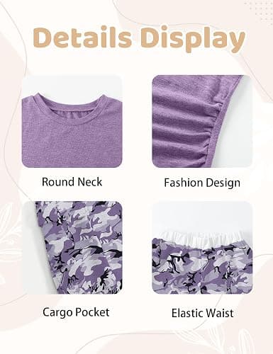 Qetobolly Girls Clothes 2PC Summer Outfits Pleated Short Sleeve Top and Camo Wide Leg Pants Set Kids Clothes Girls 6-16 Year thumbnail 6