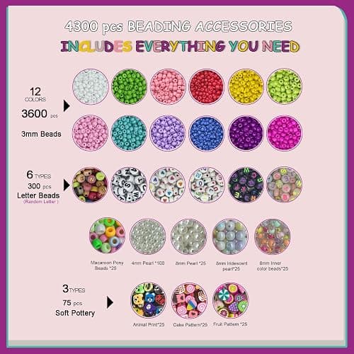 PHODDR 4300pcs Beads Bracelet Making Kit ，Beads for Jewelry Making Kit Supplies, Friendship Bracelet kit， Birthday Christmas Gifts for Girls Ages 5 6 7 8 9 10 11 12 Years Old thumbnail 2