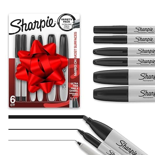 Sharpie Permanent Markers Variety Pack, Includes Chisel, Fine, and Ultra-Fine Tips, Marker Set, Writing, Coloring, Poster, Office, School Supplies, Black, 6 Count - Image 1